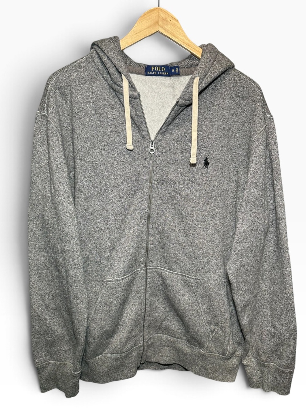 Polo Ralph Lauren Hoodie Mens XL Gray Waffle Thermal Fleece Full Zip Sweater
